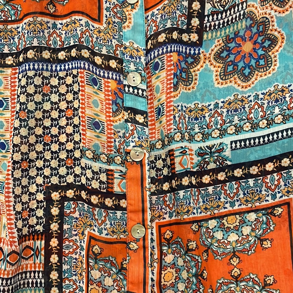 Sara Michelle Patchwork Boho Sheer Button Front Blouse. Women’s Size L - Picture 5 of 7